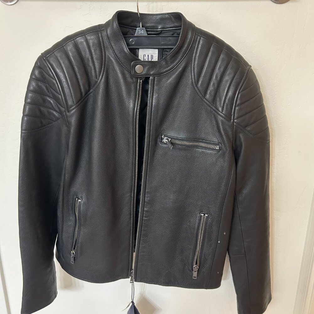 Black leather riding jacket